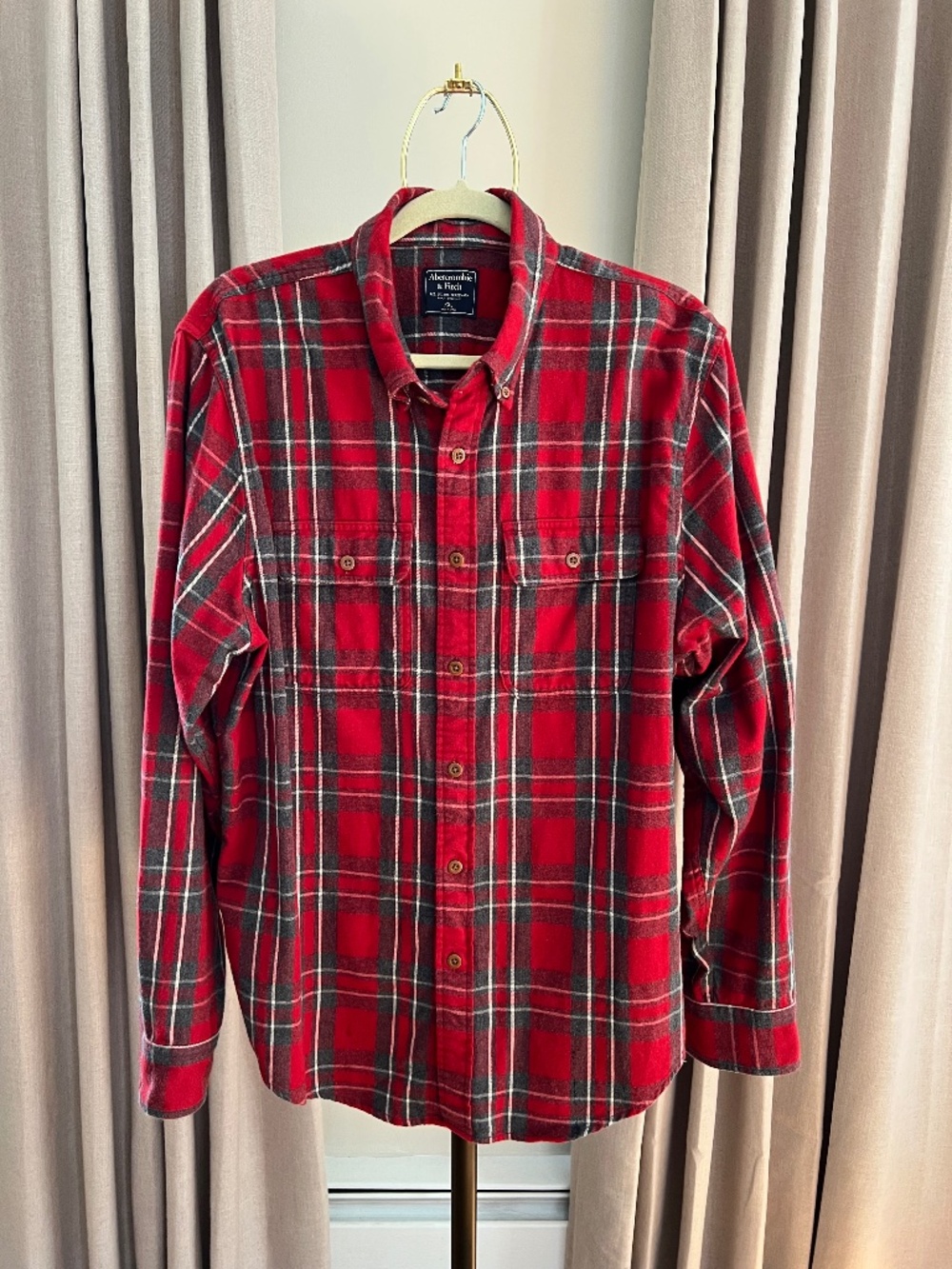 Abercrombie & Fitch Red Plaid Mens Flannel Button Down Shirt, Size XXL